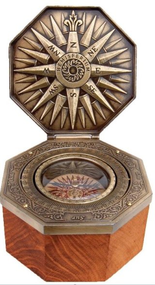 Ośmiokątny Kompas Magnetyczny z Systemem Cardana – Drewno i Mosiądz – 10,5 cm