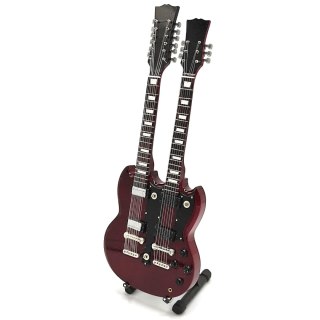 Miniaturowa Gitara Dwugryfowa z Drewna Mahoniowego – Motyw Epickiego Rocka – Skala 1:4