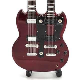 Miniaturowa Gitara Dwugryfowa z Drewna Mahoniowego – Motyw Epickiego Rocka – Skala 1:4