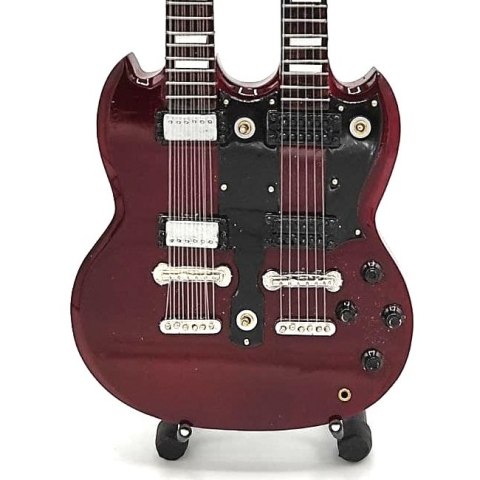 Miniaturowa Gitara Dwugryfowa z Drewna Mahoniowego – Motyw Epickiego Rocka – Skala 1:4