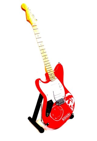 Miniaturowa Gitara z Drewna Mahoniowego na Stojaku – Motyw Alternatywny Rock – Skala 1:4