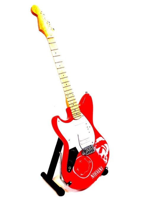 Miniaturowa Gitara z Drewna Mahoniowego na Stojaku – Motyw Alternatywny Rock – Skala 1:4