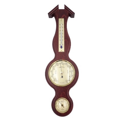 Ścienna Stacja Pogody 3w1 w Oprawie Mahoniowej – Barometr, Termometr, Higrometr – Dł. 39 cm