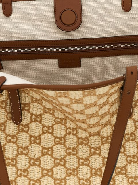 Torba GUCCI - Large Woven Shopping Bag - Brązowa