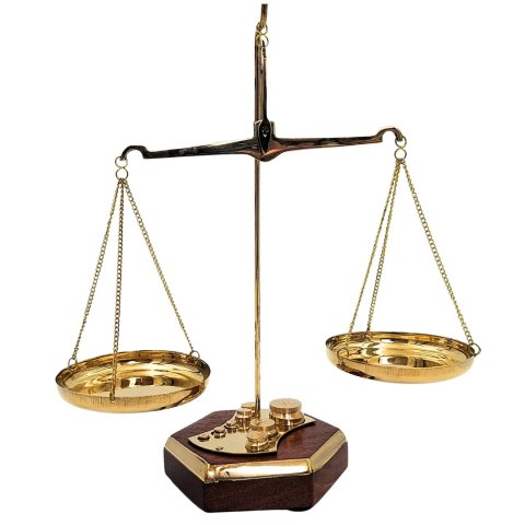 Złota Rzeźba Dekoracyjna na Podstawie - Waga Szalkowa z Odważnikami - 24 cm