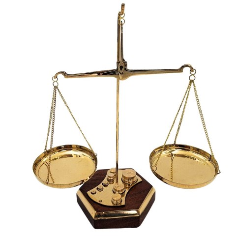 Złota Rzeźba Dekoracyjna na Podstawie - Waga Szalkowa z Odważnikami - 24 cm