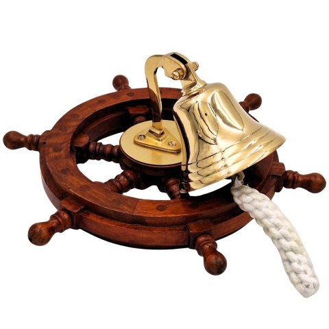 Dzwon Okrętowy w Drewnianym Kole Sterowym – Śr. 31 cm