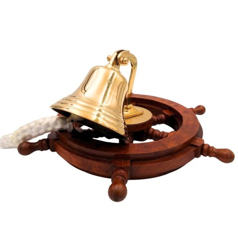 Dzwon Okrętowy w Drewnianym Kole Sterowym – Śr. 31 cm