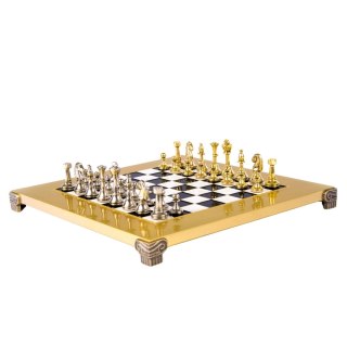 Szachy Mosiężne w Drewnianej Skrzyni – Motyw Klasyczny Staunton – 28 x 28 cm