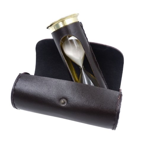 Zegar Piaskowy z Kalendarzem w Etui – Mosiądz i Czerń – 16,5 cm