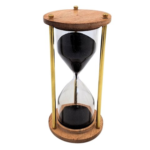 Mosiężno-Drewniana Klepsydra z Czarnym Piaskiem – 5 Minut – 15,5 cm