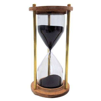 Mosiężno-Drewniana Klepsydra z Czarnym Piaskiem – 5 Minut – 15,5 cm