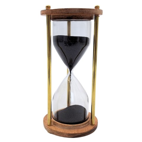 Mosiężno-Drewniana Klepsydra z Czarnym Piaskiem – 5 Minut – 15,5 cm