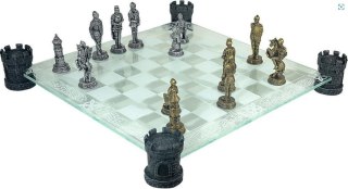 Szachy Rycerskie ze Szklaną Szachownicą–Ręcznie Malowane–42 cm