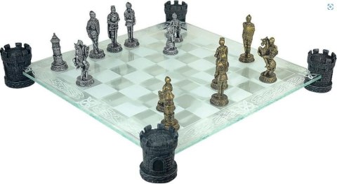 Szachy Rycerskie ze Szklaną Szachownicą–Ręcznie Malowane–42 cm