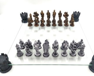 Szachy Rycerskie ze Szklaną Szachownicą–Ręcznie Malowane–42 cm