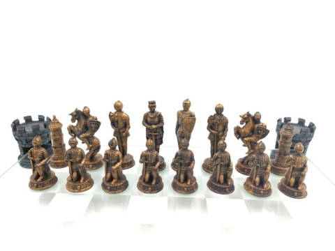 Szachy Rycerskie ze Szklaną Szachownicą–Ręcznie Malowane–42 cm