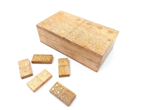 Domino w Drewnianym Pudełku Mango – Mosiężne Zdobienia – 15 cm