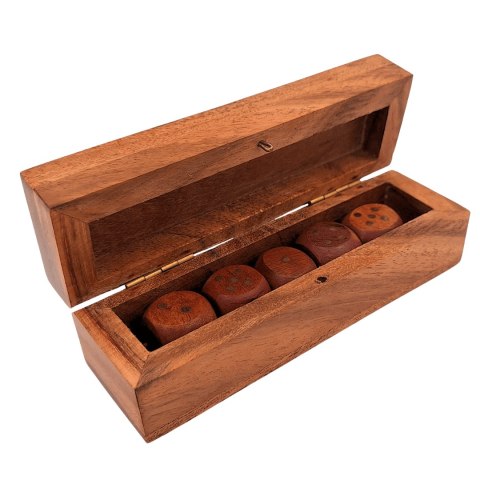 Drewniane Kości do Gry z Mosiężnymi Detalami w Etui – 12,5 cm
