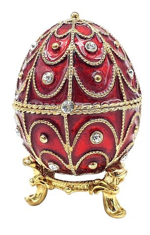 Szkatułka Metalowa z Kryształami –Jajo Fabergé– Czerwień i Złoto – 6,5 cm