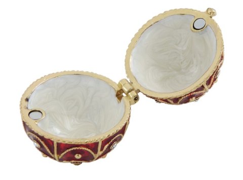 Szkatułka Metalowa z Kryształami –Jajo Fabergé– Czerwień i Złoto – 6,5 cm