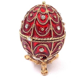 Szkatułka Metalowa z Kryształami –Jajo Fabergé– Czerwień i Złoto – 6,5 cm