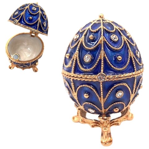 Szkatułka Metalowa z Kryształami –Jajo Fabergé– Granat i Złoto – 6,5 cm