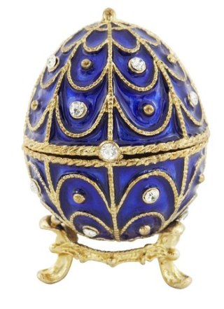 Szkatułka Metalowa z Kryształami –Jajo Fabergé– Granat i Złoto – 6,5 cm