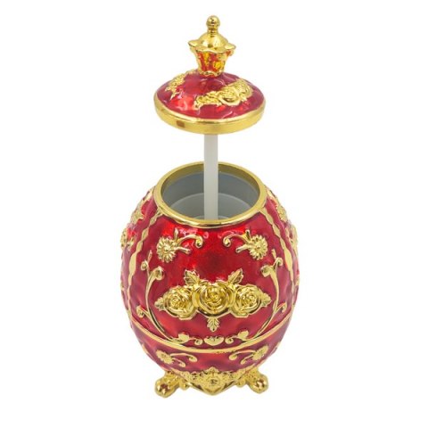 Szkatułka z Motywem Róży – Jajo Fabergé – Czerwień i Złoto – 18 cm
