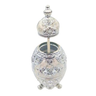 Szkatułka z Motywem Róży – Jajo Fabergé – Biel i Srebro – 18 cm