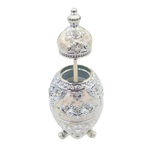 Szkatułka z Motywem Róży – Jajo Fabergé – Biel i Srebro – 18 cm