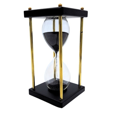 Mosiężno-Drewniana Klepsydra z Czarnym Piaskiem – 5 Minut – 16 cm