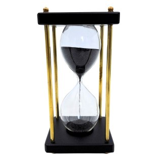 Mosiężno-Drewniana Klepsydra z Czarnym Piaskiem – 5 Minut – 16 cm