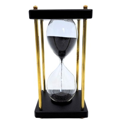 Mosiężno-Drewniana Klepsydra z Czarnym Piaskiem – 5 Minut – 16 cm