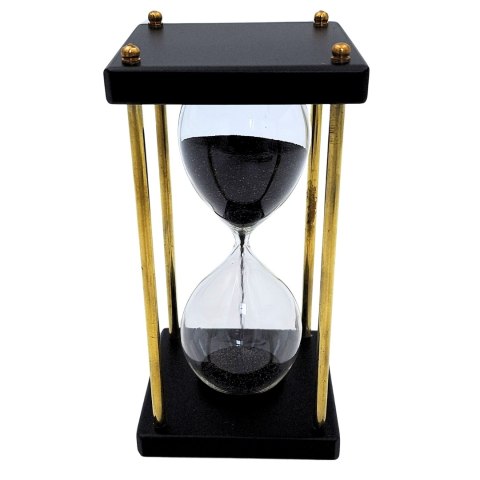 Mosiężno-Drewniana Klepsydra z Czarnym Piaskiem – 5 Minut – 16 cm