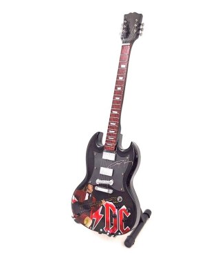 Miniaturowa Gitara z Drewna Mahoniowego na Stojaku – Motyw Hard Rock – Skala 1:4