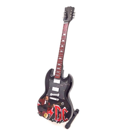 Miniaturowa Gitara z Drewna Mahoniowego na Stojaku – Motyw Hard Rock – Skala 1:4