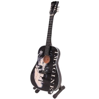 Miniaturowa Gitara z Drewna Mahoniowego na Stojaku – Motyw Pokoju i Muzycznej Rewolucji – Skala 1:4