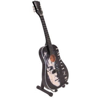 Miniaturowa Gitara z Drewna Mahoniowego na Stojaku – Motyw Pokoju i Muzycznej Rewolucji – Skala 1:4