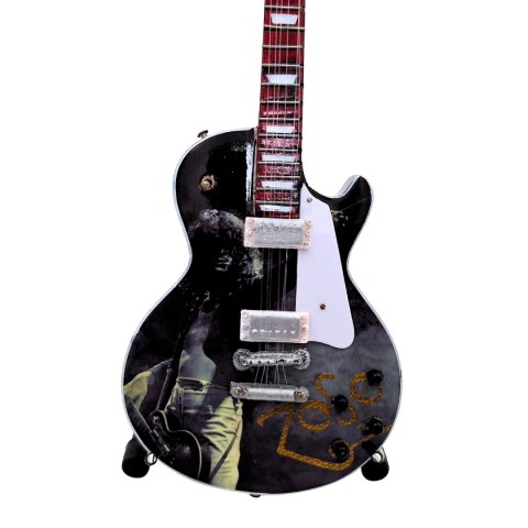 Miniaturowa Gitara z Drewna Mahoniowego na Stojaku – Motyw Legendy Blues-Rocka – Skala 1:4
