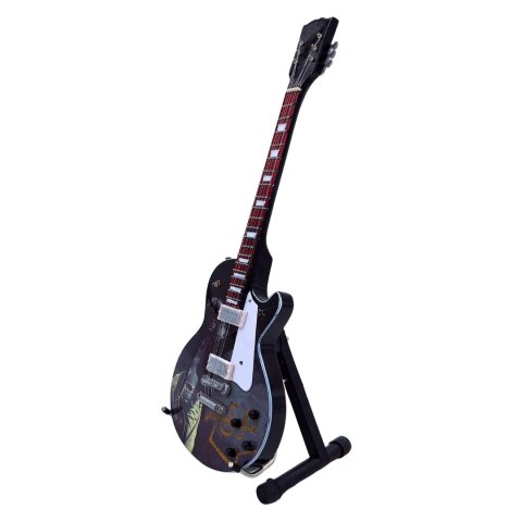 Miniaturowa Gitara z Drewna Mahoniowego na Stojaku – Motyw Legendy Blues-Rocka – Skala 1:4
