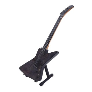 Miniaturowa Gitara z Drewna Mahoniowego na Stojaku – Motyw Heavy Metal – Skala 1:4