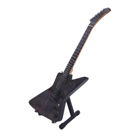 Miniaturowa Gitara z Drewna Mahoniowego na Stojaku – Motyw Heavy Metal – Skala 1:4