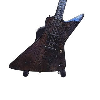Miniaturowa Gitara z Drewna Mahoniowego na Stojaku – Motyw Heavy Metal – Skala 1:4