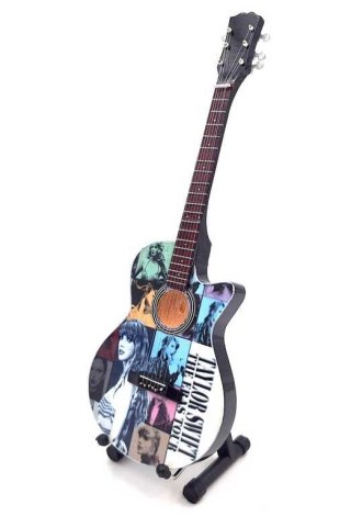 Miniaturowa Gitara z Drewna Mahoniowego na Stojaku – Motyw Akustyczny Pop – Skala 1:4