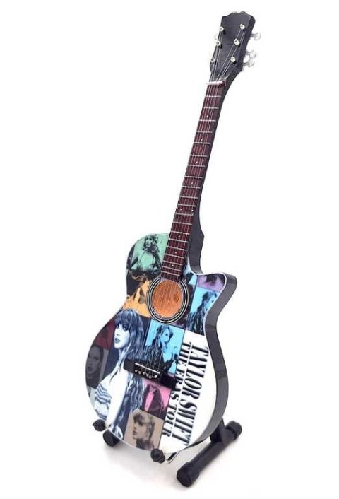Miniaturowa Gitara z Drewna Mahoniowego na Stojaku – Motyw Akustyczny Pop – Skala 1:4