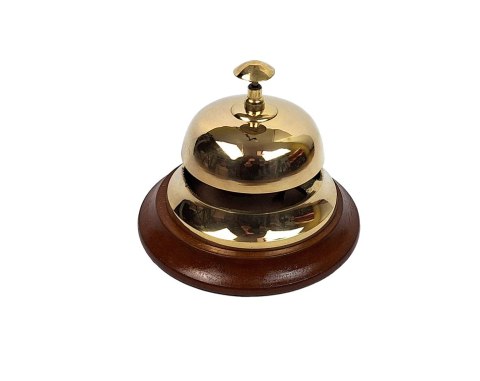 Gong Hotelowy na Drewnianej Podstawie – Złoto i Brąz – 11 cm