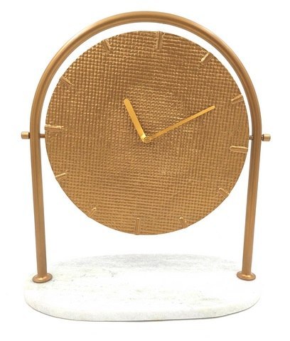 Zegar Metalowy na Marmurowej Podstawie – Styl Glamour – 37 cm