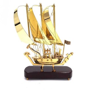 Model Okrętu na Drewnianej Podstawie –Mosiądz – Wys. 30 cm