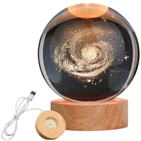 Szklana Lampka Nocna LED 3D – Motyw Drogi Mlecznej – Wys. 9,5 cm